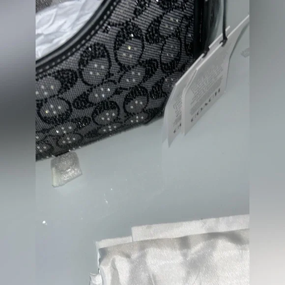 Coach Black Crystal Signature Jacquard Hamptons Hobo Shoulder Bag - Picture 7 of 9